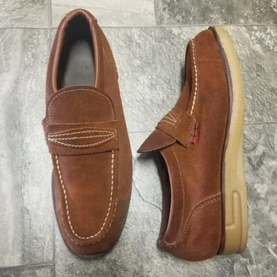 Vintage 70s Iron Age Steel Toe Brown Suede Leather Moccasin Loafers Men's 11 - Image 1 of 4