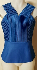 MINISTRY of STYLE Womens 12 Peplum Evening Top Blue Open Zip Back Embroidered - Picture 1 of 7