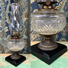 Lampe à huile en verre antique vintage ferme victorienne art déco verre EAPG sandwich kérosène