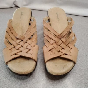 G H Bass Damenschuhe Größe 5,5 hellbraune Riemchen-Pantoletten aus geflochtenem Leder Slipper Clog Keilabsatz - Bild 1 von 9