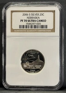 2006 S Nebraska Proof Silver Quarter NGC PR70 DCAM Ultra Cameo Coin - Picture 1 of 4