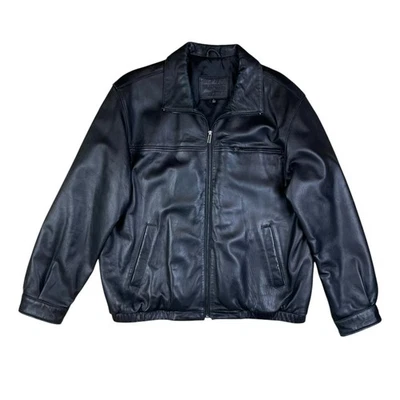 Brandini le collezioni Hombre L Negro Cordero Cuero Cremallera Abrigo Chaqueta Bomber Foto 1 de 4