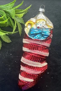 Vintage Glass Christmas Stocking Ornament West Germany - Picture 1 of 8