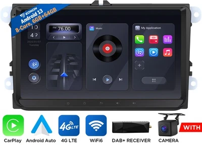 DAB+ Android 13 6+64 Car Stereo GPS Radio For VW Golf MK5 MK6 Jetta Passat Caddy - Image 1 of 4