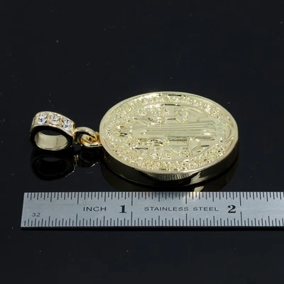 Colgante Iced San Judas y San Benito Circonita Cúbica Chapado en Oro Cadena Cuerda 4mm Foto 1 de 4