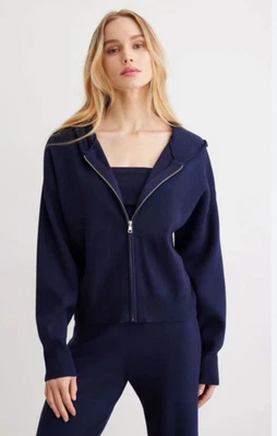 Suéter feminino garagem com zíper e capuz P/S azul marinho malha desleixada Athleisure aconchegante - Imagem 1 de 4