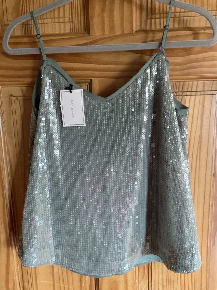1. State Women's Top Green Size XS V Neck Cami Sequin Embellished #551