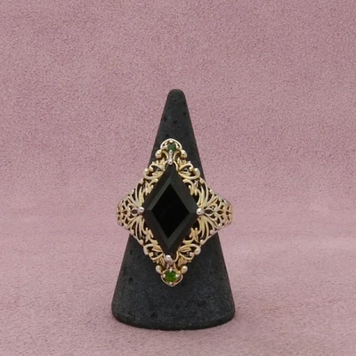 Anillo plata esterlina dos tonos turmalina negra y peridoto talla 9 Foto 1 de 3