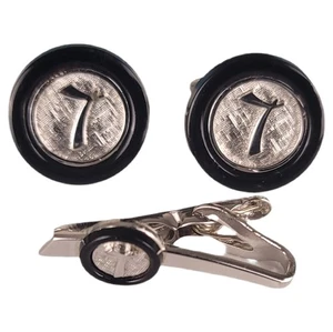 Vintage Lucky 7 or L silvertone SWANK cufflinks and tie clasp  - Picture 1 of 4