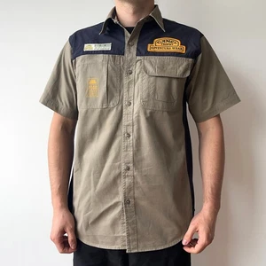 Vintage 90s Camel Trophy Beige Khaki Adventure Wear Utility Safari Button Shirt - Picture 1 of 10