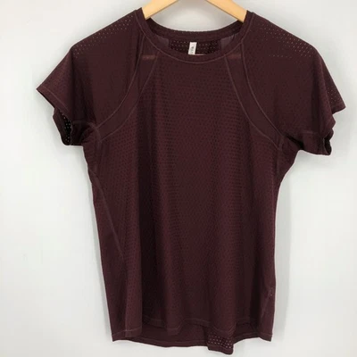 Athleta Womens Top Size XS Burgundy Maroon Lightweight Sheer Mesh Workout Tee - Image 1 of 4