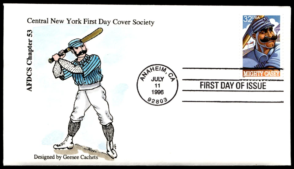 1996 Mighty Casey FDC Central NY Cover Society HP Geesee Cachet - Image 1 of 2