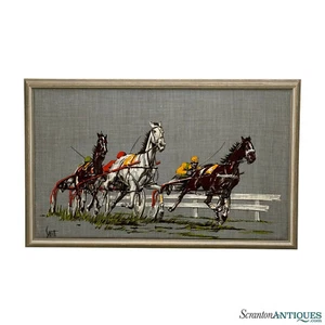 Arte de pared pintura de lino de jinete de caballo Sam Savitt Mid-Century - 32 x 20 - Imagen 1 de 11