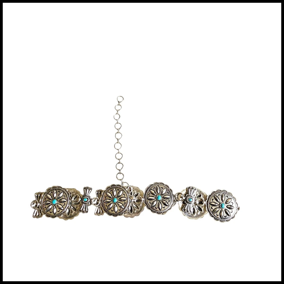 Haute Hippie Cow Print Silver‎ and Turquoise chain concho belt Blue Concho Belts for Women for sale | eBay main image 3