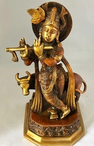 Krishna 24cm Latón Murti Krishn 2.6KG Dios Hindú Radha Krishna Liebre Rama Iskon - Imagen 1 de 8