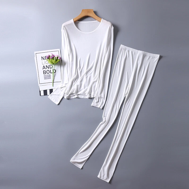 Mujeres Mulberry Seda Térmica Jersey Largo John Ropa Interior Conjuntos Parte Superior e Inferior Foto 1 de 4