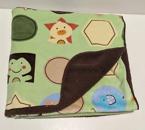 Circo Baby Blanket Green Shapes Turtle Bear Monkey Duck Brown Sherpa 30 X 40 - Picture 1 of 6