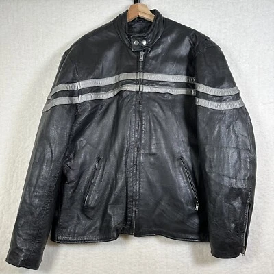 Chaqueta forrada UNIK de cuero para hombre negra plateada pesada para motocicleta talla 50 Foto 1 de 4