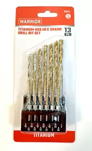 13-PC. WARRIOR TITANIUM HSS HEX SHANK DRILL BIT SET Durable High Speed Steel - Picture 1 of 6