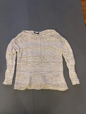 Suéter feminino BCBG Max Azria tamanho médio creme bronzeado malha aberta pulôver - Imagem 1 de 4