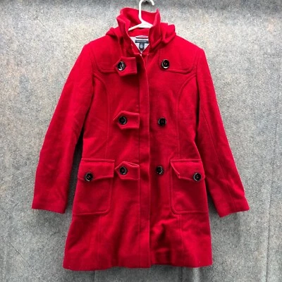 Tommy Hilfiger Abrigo Chaqueta Mujer 4 Rojo Palanca Largo Cálido Lana Nylon Forrado Foto 1 de 4