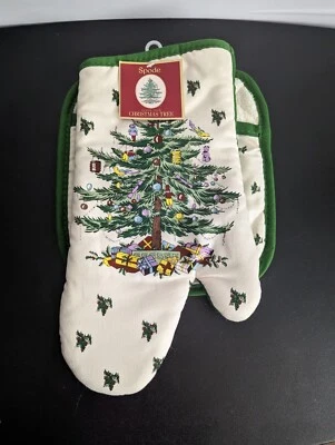 Spode Árbol de Navidad Soporte para Olla Horno Guante Juego de 2 Bordes Verdes Vacaciones Nuevo con Etiquetas Foto 1 de 4