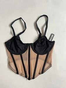 Nuevo con etiquetas Sujetador Corsé BootayBag BB Negro Desnudo Malla Transparente Con Aros Talla M - Imagen 1 de 2