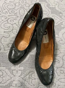 Lanvin Paris Black Ballet Wedge Pumps Platform Heel Shoes Womens US 7.5 - Picture 1 of 12