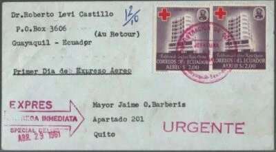 Ecuador Primera Cubierta de Vuelo Guayaquil a Quito 1961 Air Express 12 Cubiertas Voladas Foto 1 de 2