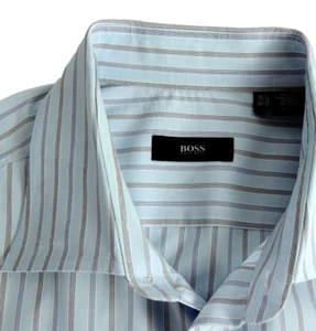 Hugo Boss Mens Dress Shirt 16.5 36/37 Long Sleeve Blue Stripes Regular Fit - Picture 1 of 11