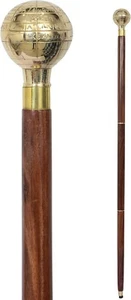 Brass Globe Head Brass Handle Victorian Wooden Walking Stick Cane Ideal Gift - Picture 1 of 8