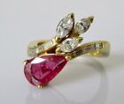 Gold Diamond Ring   Vintage 18Ct Gold Ruby Diamond Cocktail Ring Size M 1 2