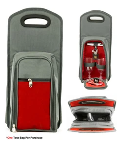 7 Pcs Wine Carrier Tote Bag - Insulated Wine Bottle Caddy Picnic Set Grey / Red - Picture 1 of 5