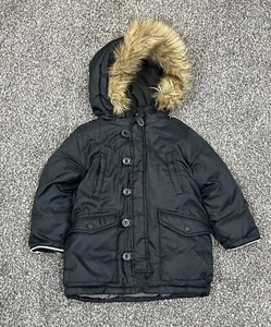 Baby Gap sz 4 Warm Black faux fur lined hooded WINTER COAT puffer - Picture 1 of 6