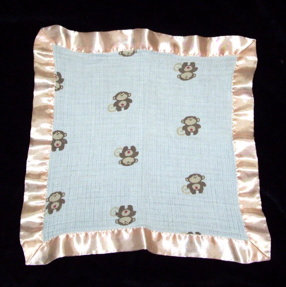 Aden + Anais Monkey Stars Issie Baby Blanket Peach Gold Satin Trim Edge Lovey - Image 1 of 1