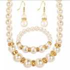 Stunning Gold Plated simulated Pearl Necklace, Bracelet and Earring gift set