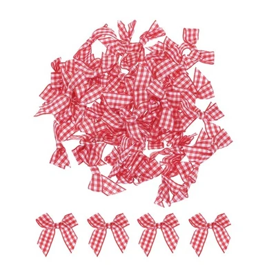 50Pcs мини имбирь лента бант 1,5» клетчатая ткань атласный красный и белый - Изображение 1 из 4