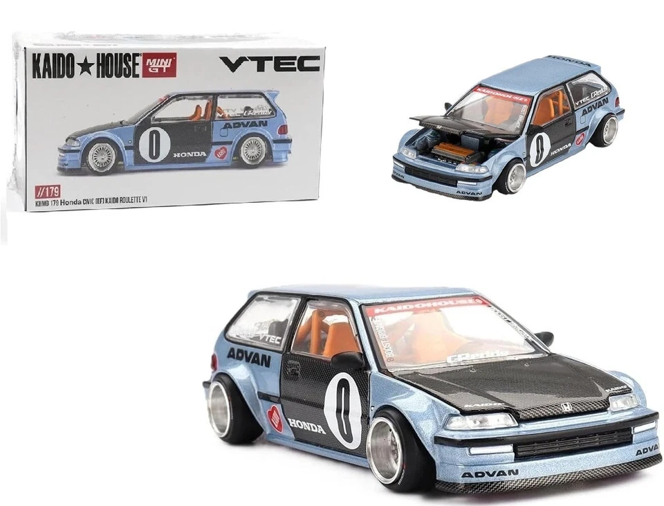 HONDA CIVIC (EF) KAIDO ROULETTE V1 BLUE "KAIDO HOUSE" 1/64 BY MINI GT KHMG179