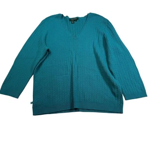 Lauren Ralph Lauren Sommer klassischer Pullover Zopfmuster V-Ausschnitt Baumwolle XL - Bild 1 von 5