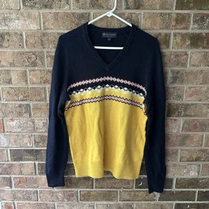 Suéter Brooks Brothers Para Hombre Pequeño Azul Marino Amarillo Hilo Italiano Argyle Tejido Pullover - Imagen 1 de 4