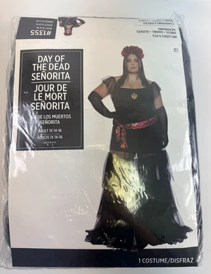 Día de los Muertos Disfraz Señorita Vestido Mantón Guantes Diadema Mujer Plus 1X 14-16 Foto 1 de 4