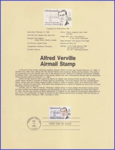 USA8 #C113 U/A PÁGINA DE RECUERDO FDC Alfred V Verville - Imagen 1 de 1