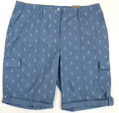 Pantalones Cortos Chico’s Fitigues Cintura Cómodos Modernos Foulard Azul Índigo Talla 2.5/14 Foto 1 de 4