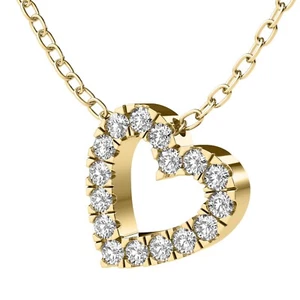 Natural Round Cut Diamond Heart Charm Pendant 14k Yellow Gold .20 Carats H/VS2 - Picture 1 of 5