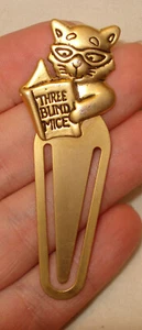 Vintage goldfarbene drei blinde Mäuse Katze skurril Metall Lesezeichen Lesezeichen - Bild 1 von 4