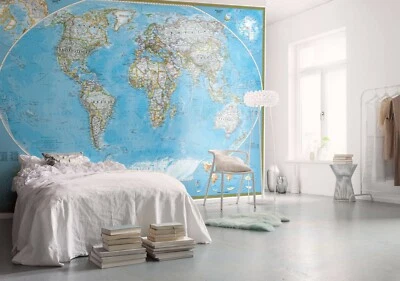 Political Map Wall Mural 400x280cm wallpaper Blue Home Office World - Image 1 of 4