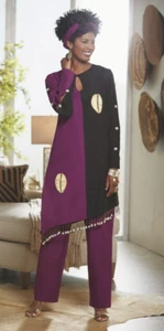 Set completo pantaloni Winnah taglia small viola nero impreziositi da conchiglia di Ashro nuovi - Foto 1 di 5
