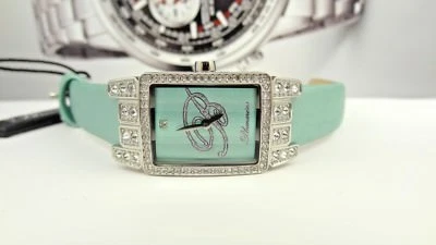 Blumarine 3153L Mint Leather/Fabric Band Crystals Silver Tone Women's Watch - Image 1 of 4