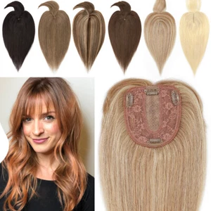 Real Remy Human Hair Clip In Topper Top Wiglet Top Toupee Silk Mono Based Pieces - Picture 1 of 92