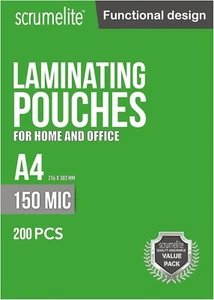 Scrumelite A4 Laminating Pouches 150 Microns (2x75) Gloss Clear LAMINATE SHEETS - Picture 1 of 5